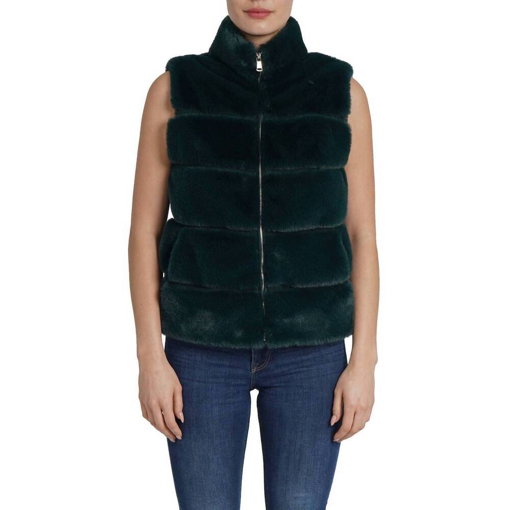 NEW LOVE TOKEN vince faux fur vest in emerald